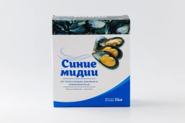 Мидии синие, на половинках раковины 1 кг кор, 30/45, ЗАМ