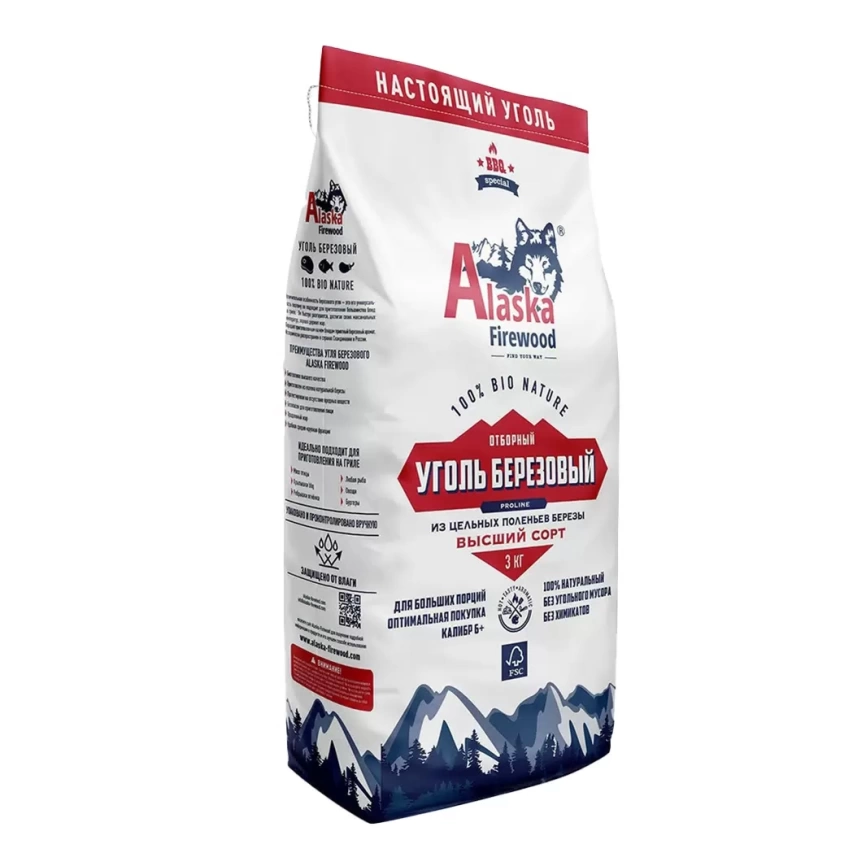 Уголь березовый Alaska Firewood 3 кг Pro фото 1